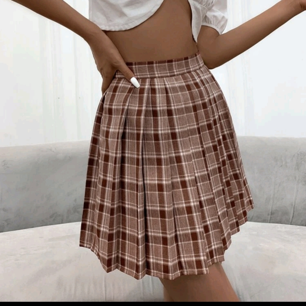 Shein - Mini Plaid Pleated Skirt